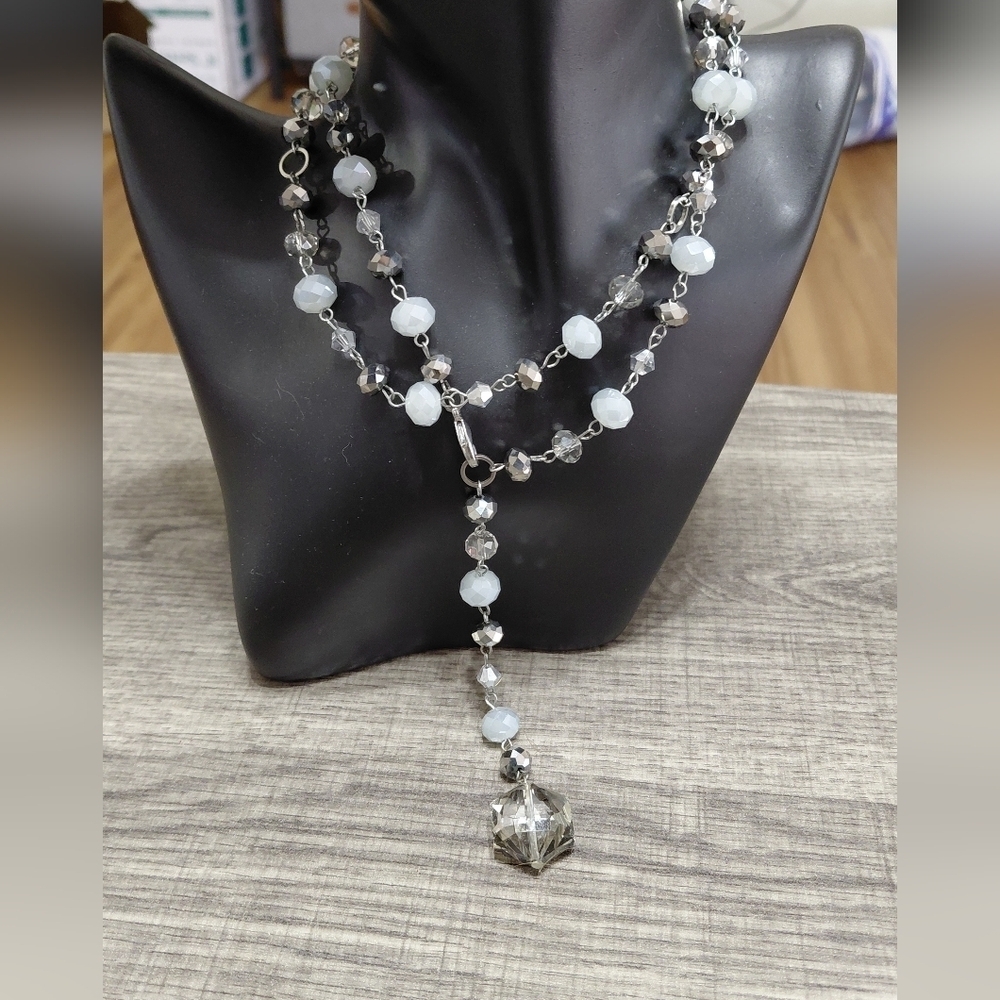 Chico's Elegant Silver and White Beaded Necklace